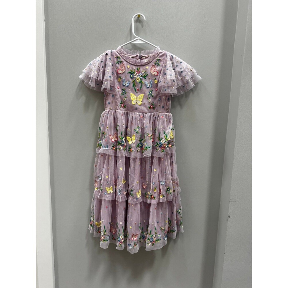 Mini Boden Tulle Embroidered Party Dress Butterfly Purple 8/9